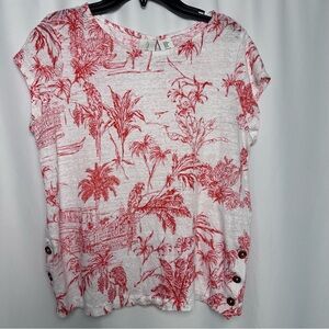 JOIE Women’s Tropical Hawaiian 100% Linen Top Beach Resort Vacation size M